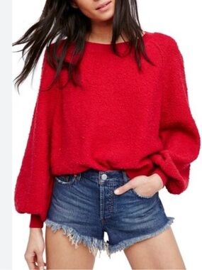 Free People Found My Friend Boucle Pullover Sweater Red Size Large